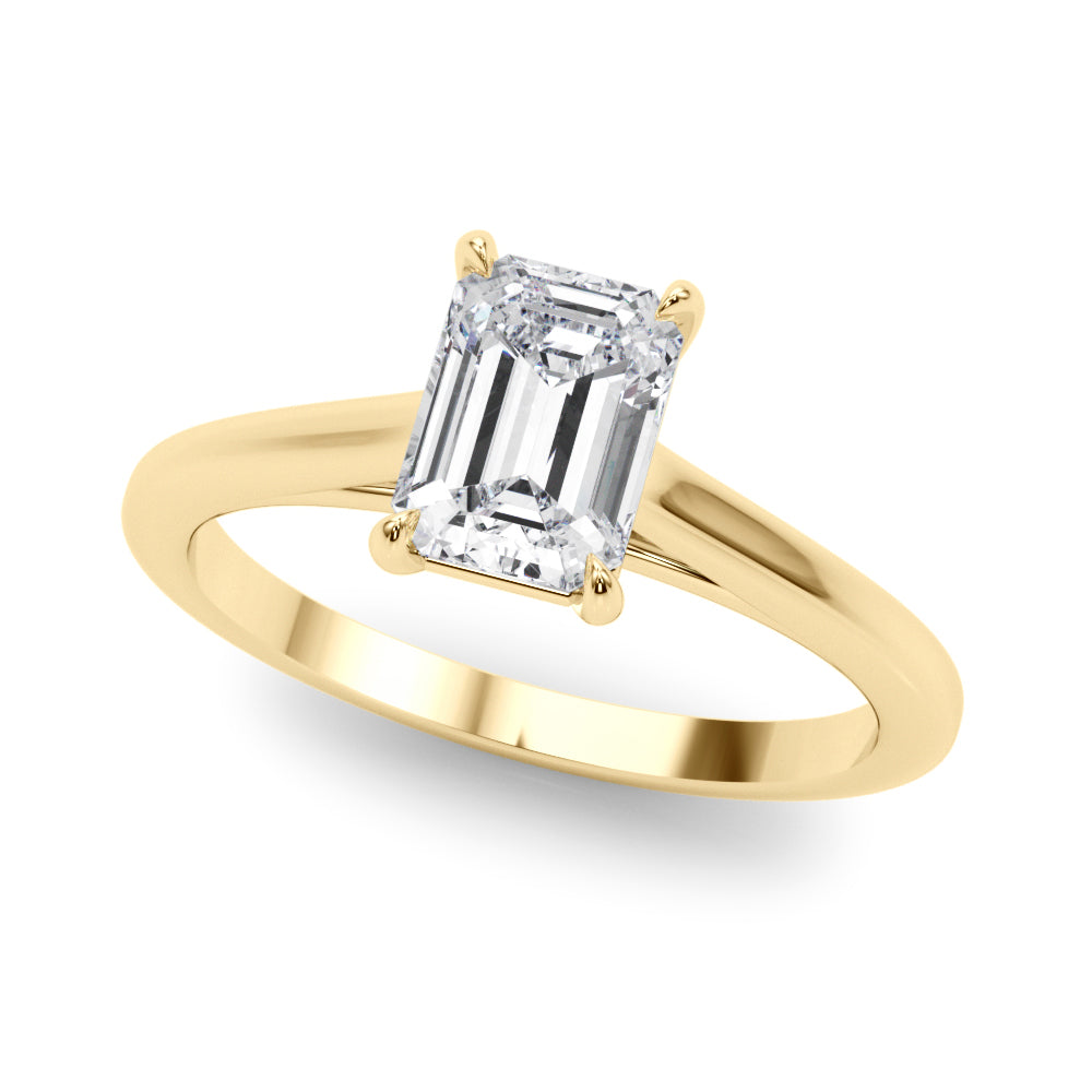 LUMEO Emerald Solitaire Diamond Engagement Ring Front View in 18k Solid Yellow Gold 