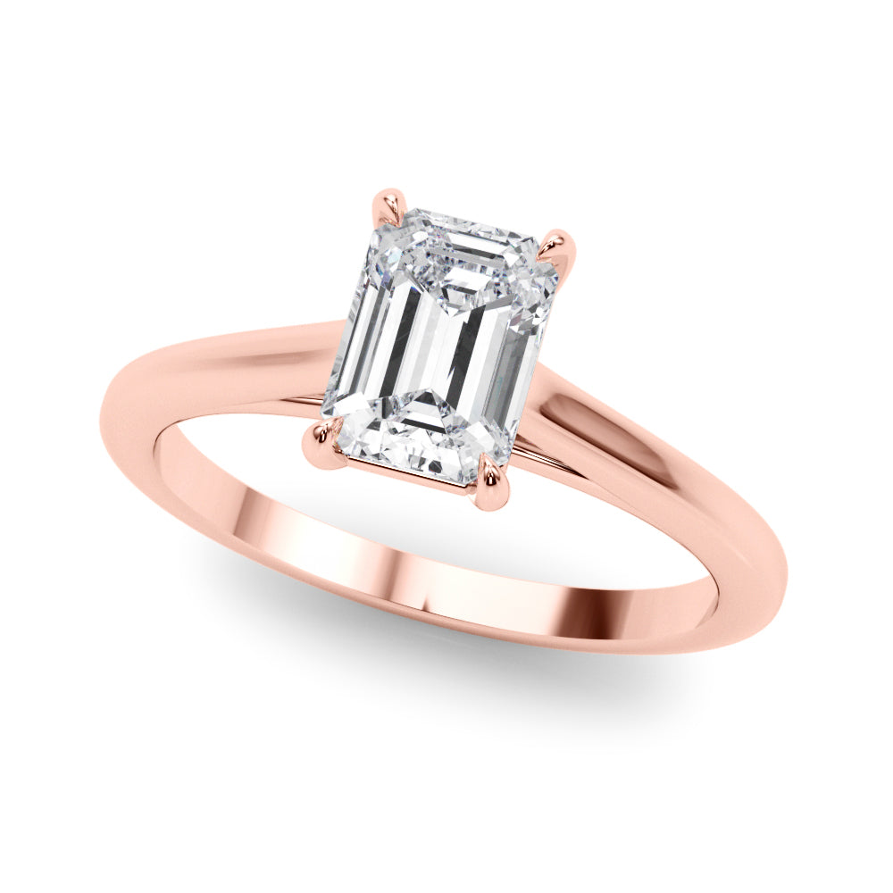 LUMEO Emerald Solitaire Diamond Engagement Ring Front View in 18k Solid Rose Gold 