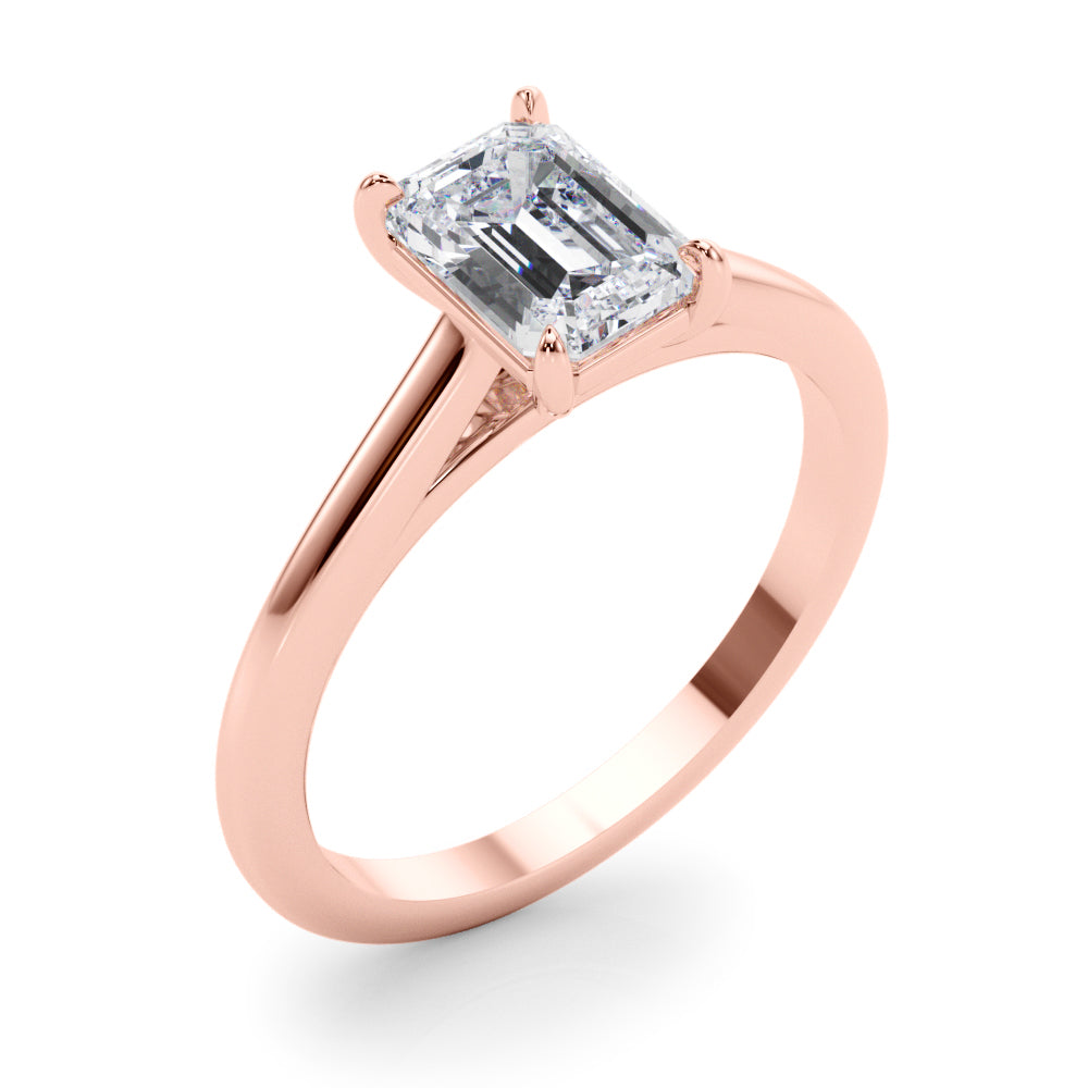 LUMEO Emerald Solitaire Diamond Engagement Ring Angle View in 18k Solid Rose Gold 