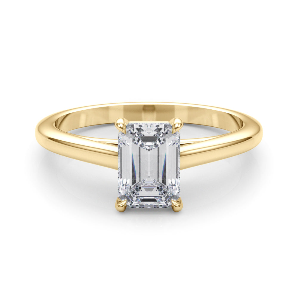 LUMEO Emerald Solitaire Diamond Engagement Ring Set in 18k Solid Yellow Gold 