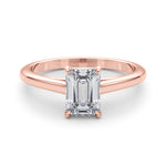 LUMEO Emerald Solitaire Diamond Engagement Ring Set in 18k Solid Rose Gold 