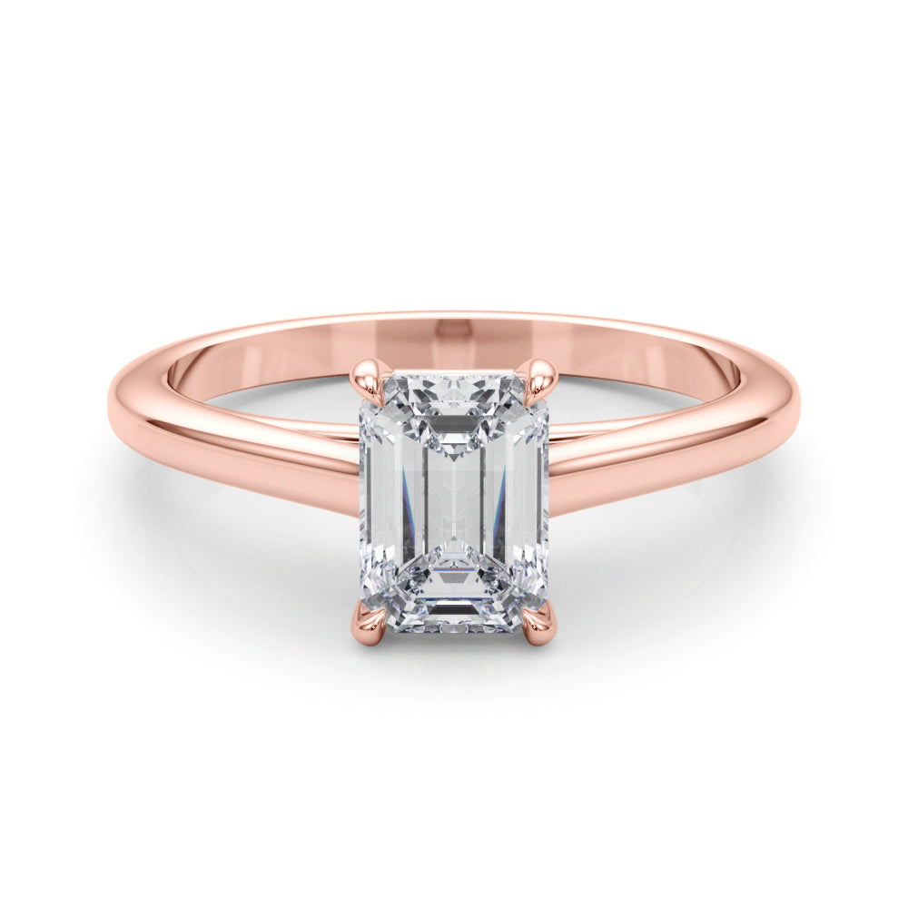 LUMEO Emerald Solitaire Diamond Engagement Ring Set in 18k Solid Rose Gold 
