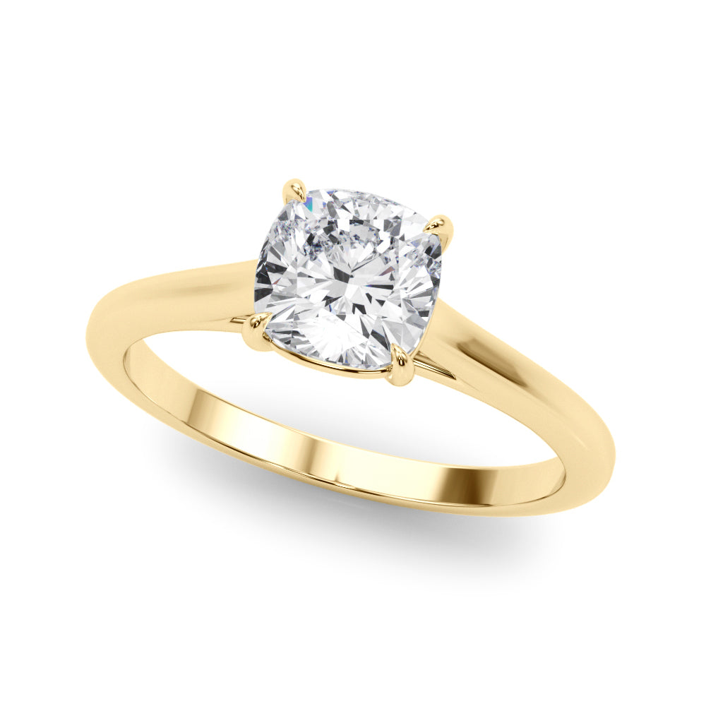 LUMEO Cushion Solitaire Diamond Engagement Ring Front View in 18k Solid Yellow Gold 