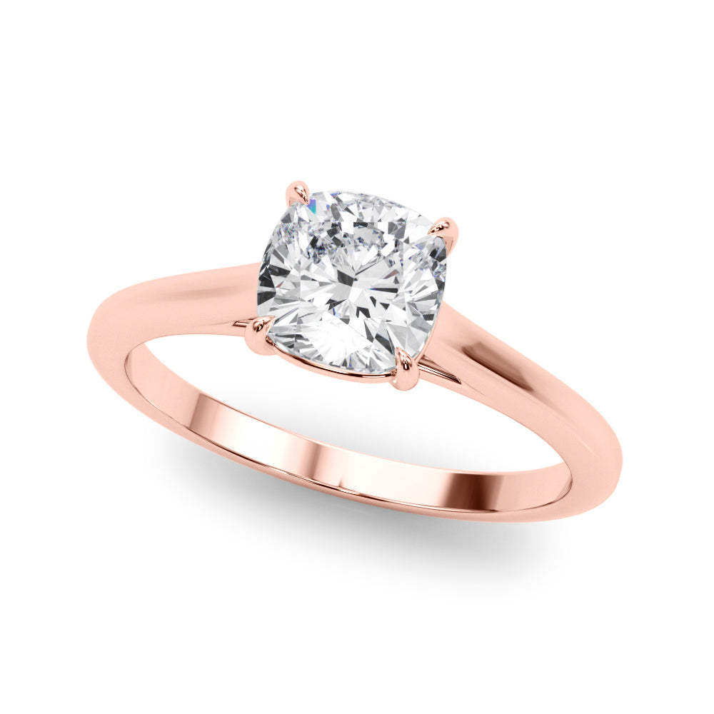 LUMEO Cushion Solitaire Diamond Engagement Ring Front View in 18k Solid Rose Gold 