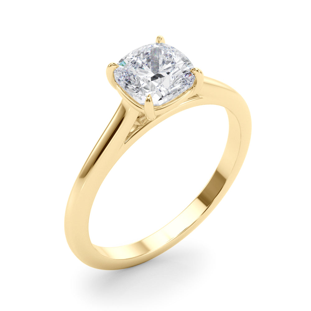 LUMEO Cushion Solitaire Diamond Engagement Ring Angle View in 18k Solid Yellow Gold 