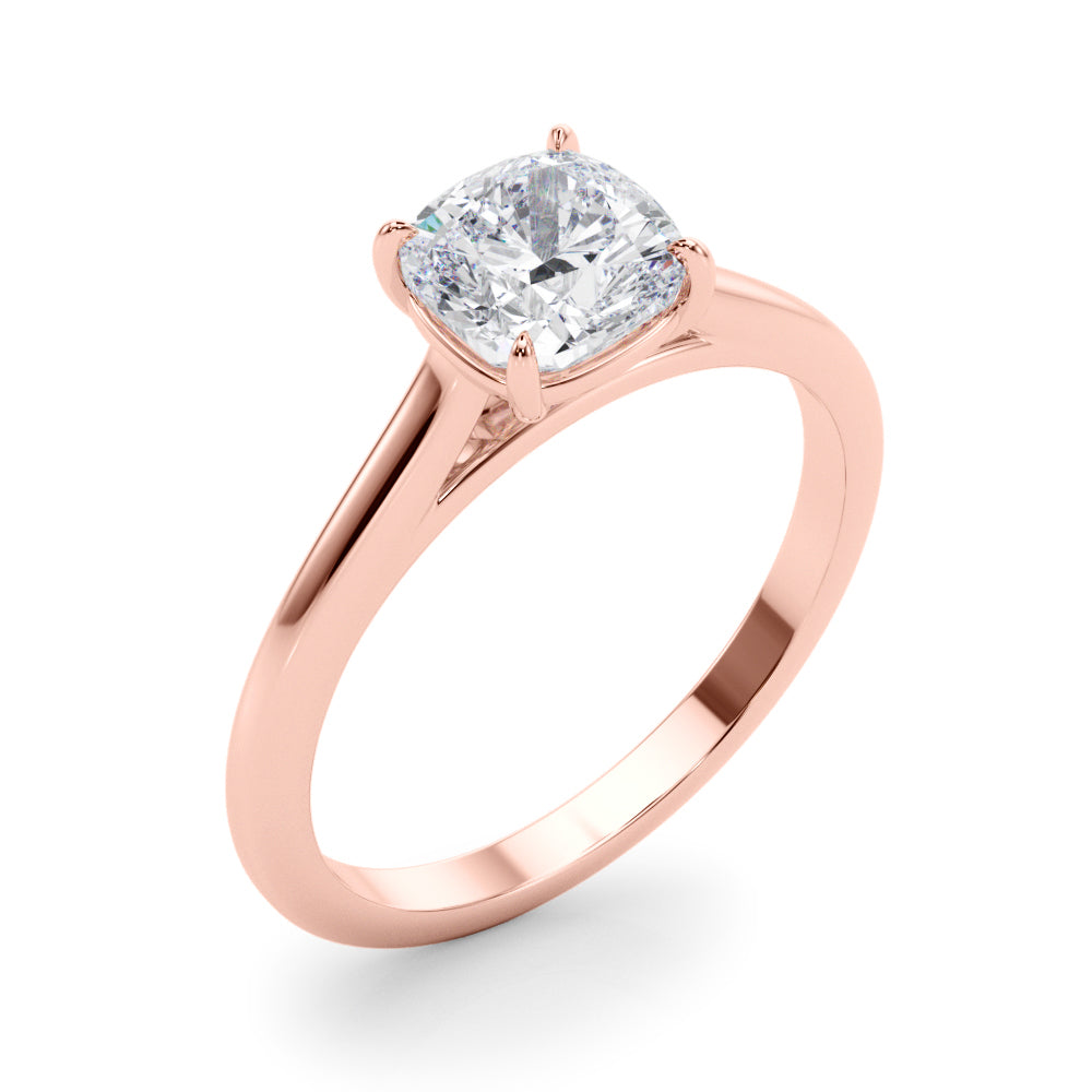 LUMEO Cushion Solitaire Diamond Engagement Ring Angle View in 18k Solid Rose Gold 