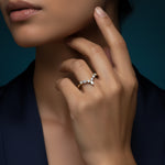 LUMEO THALIA Chevron Wedding Band in 18k Solid Yellow Gold on model