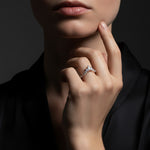 LUMEO Keira Chevron Wedding Band in 18k Solid Rose Gold on model