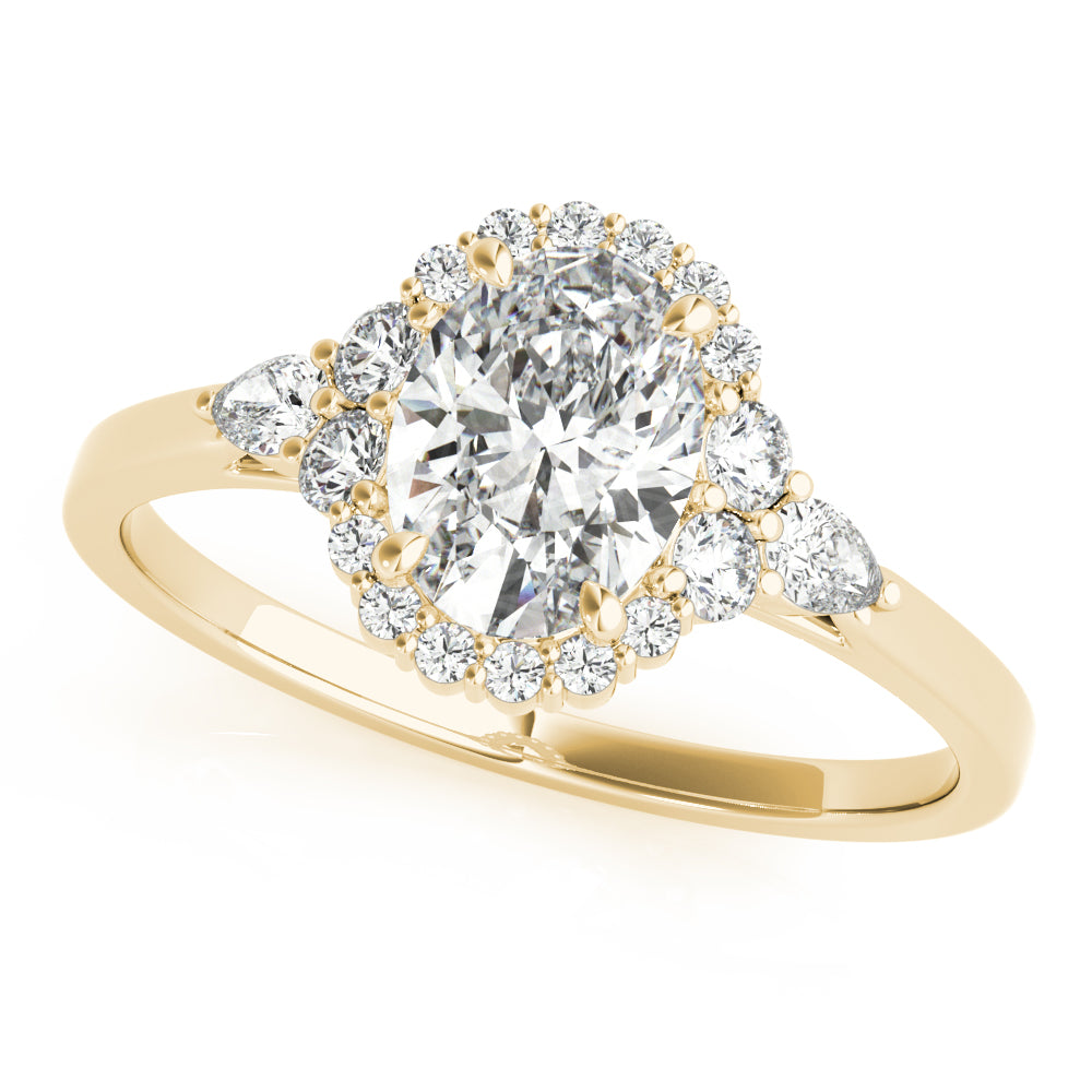 LUMEO Oval Halo Diamond Engagement Ring Front View in 18k Solid Yellow Gold 