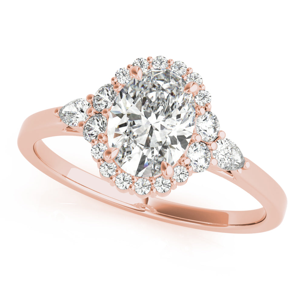 LUMEO Oval Halo Diamond Engagement Ring Front View in 18k Solid Rose Gold 
