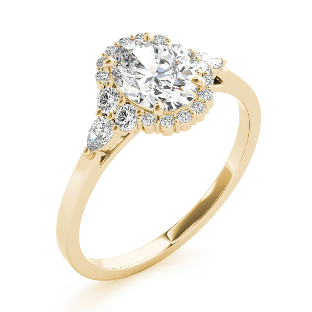 LUMEO Oval Halo Diamond Engagement Ring Angle View in 18k Solid Yellow Gold 