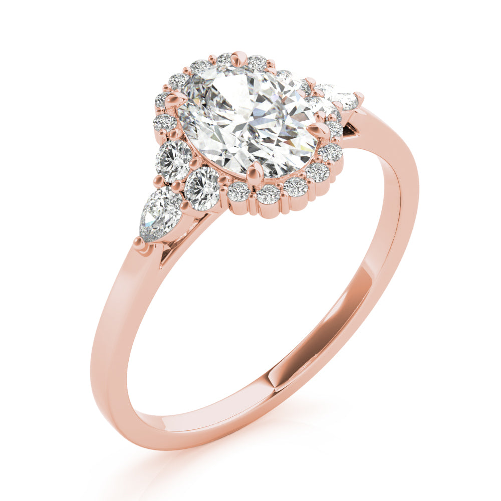 LUMEO Oval Halo Diamond Engagement Ring Angle View in 18k Solid Rose Gold 