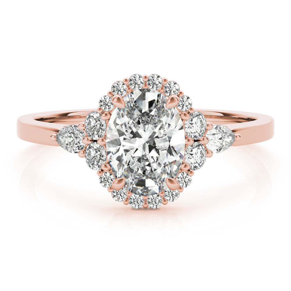 LUMEO Oval Halo Diamond Engagement Ring Set in 18k Solid Rose Gold 