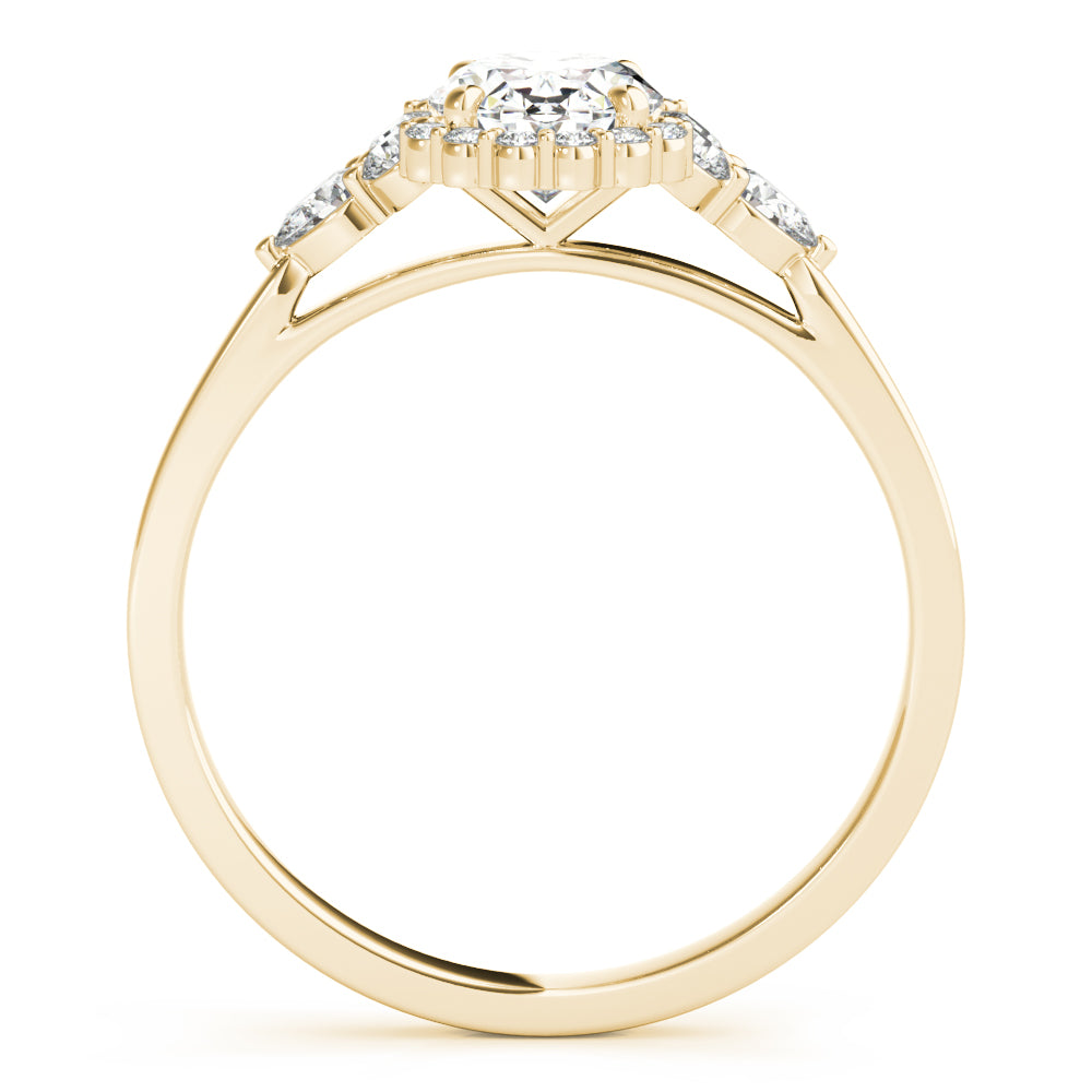 LUMEO Oval Halo Diamond Engagement Ring Side View in 18k Solid Yellow Gold 