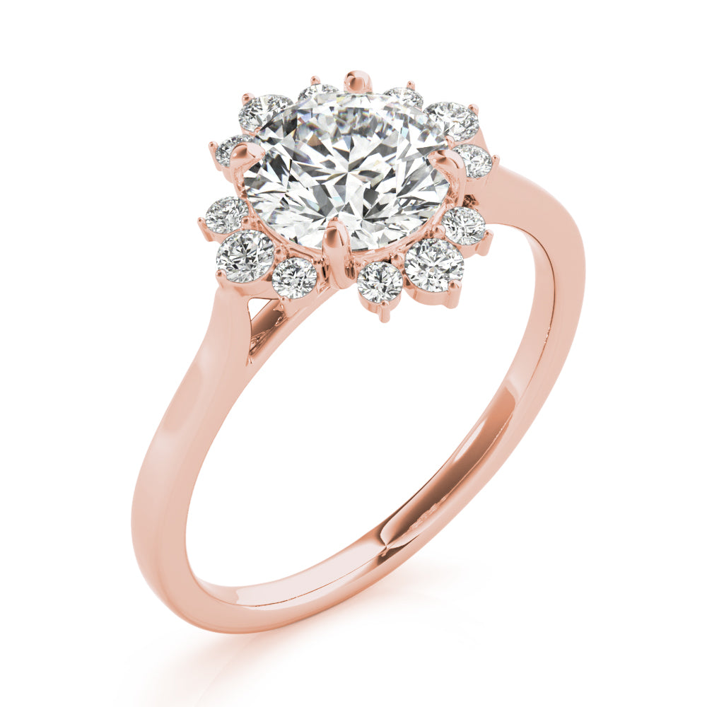 LUMEO Emerald Halo Diamond Engagement Ring Angle View in 18k Solid Rose Gold 