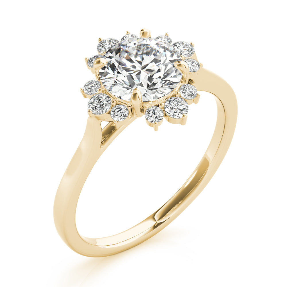 LUMEO Emerald Halo Diamond Engagement Ring Angle View in 18k Solid Yellow Gold 