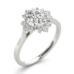 LUMEO Emerald Halo Diamond Engagement Ring Angle View in Platinum 