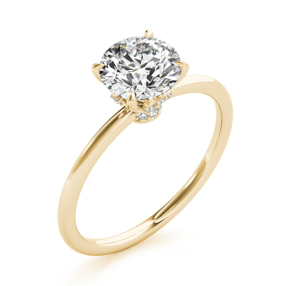 LUMEO Round Hidden Halo Diamond Engagement Ring Angle View in 18k Solid Yellow Gold 