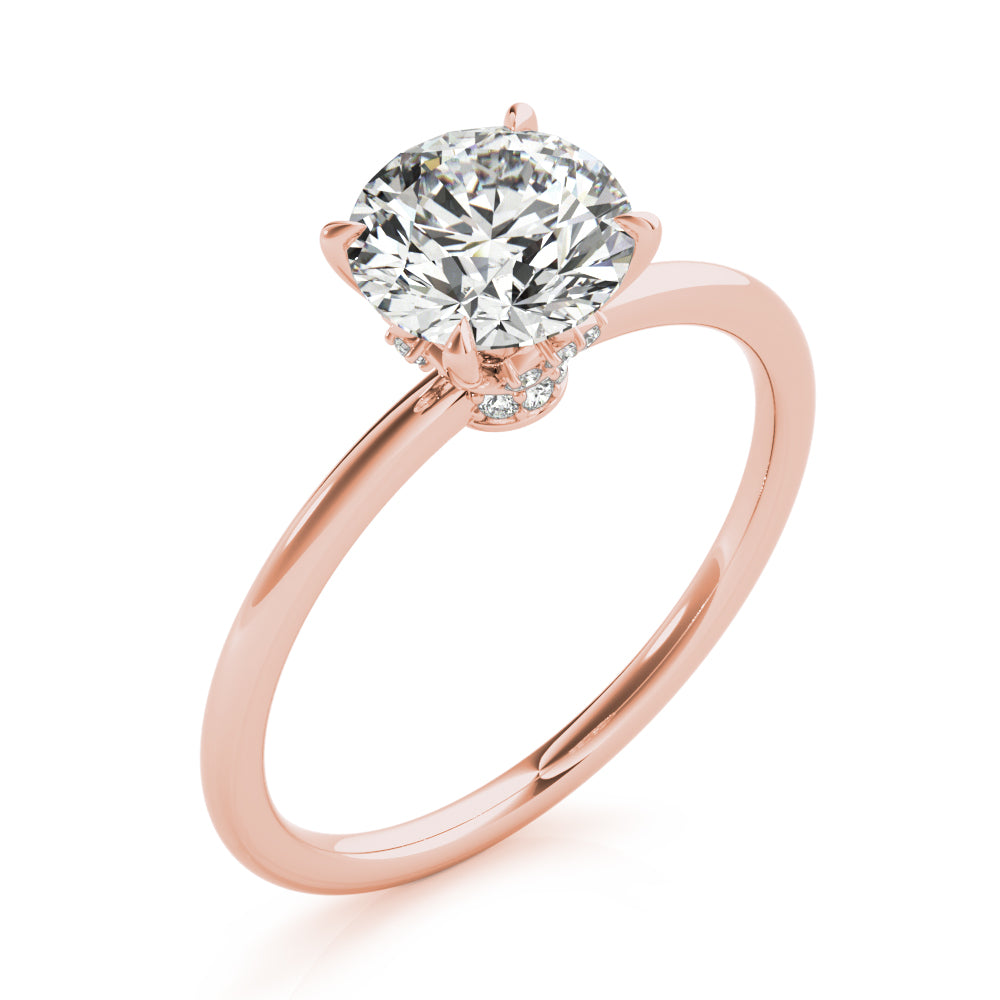 LUMEO Round Hidden Halo Diamond Engagement Ring Angle View in 18k Solid Rose Gold 
