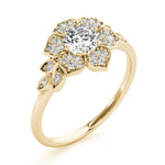 LUMEO Round Halo Diamond Engagement Ring Angle View in 18k Solid Yellow Gold 