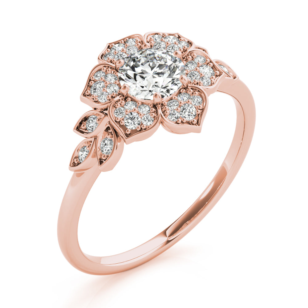 LUMEO Round Halo Diamond Engagement Ring Angle View in 18k Solid Rose Gold 