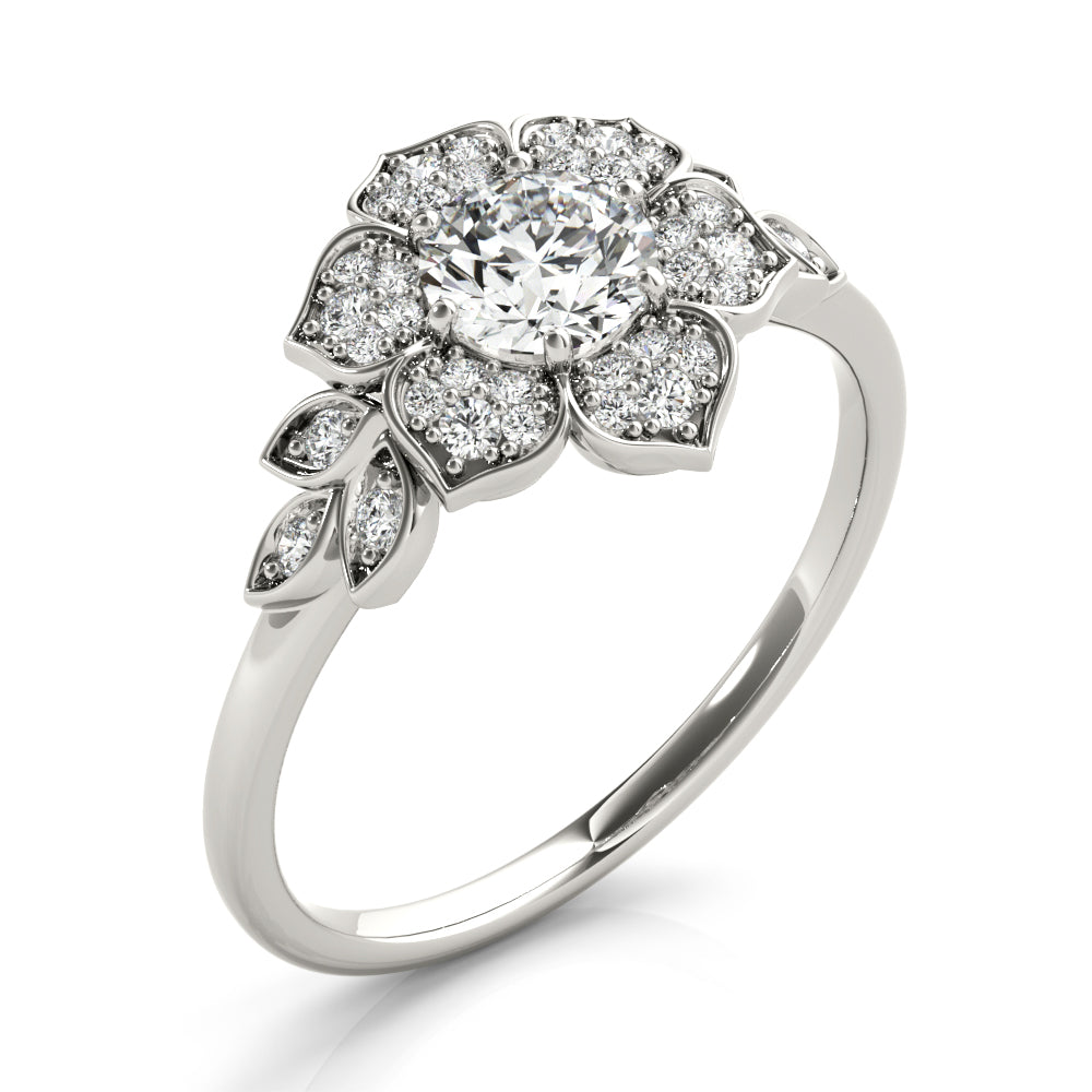 LUMEO Round Halo Diamond Engagement Ring Angle View in Platinum 