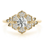 LUMEO Round Halo Diamond Engagement Ring Set in 18k Solid Yellow Gold 