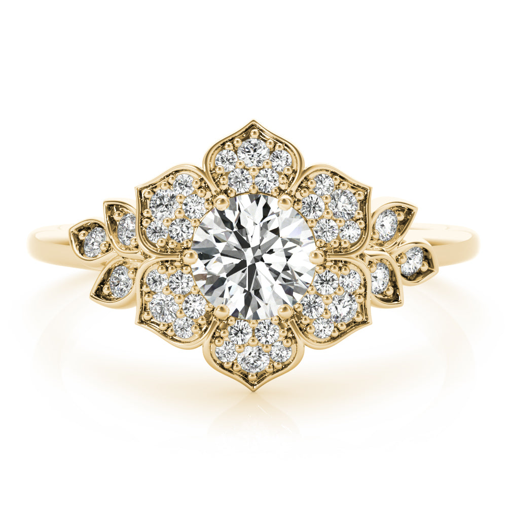 LUMEO Round Halo Diamond Engagement Ring Set in 18k Solid Yellow Gold 