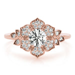 LUMEO Round Halo Diamond Engagement Ring Set in 18k Solid Rose Gold 