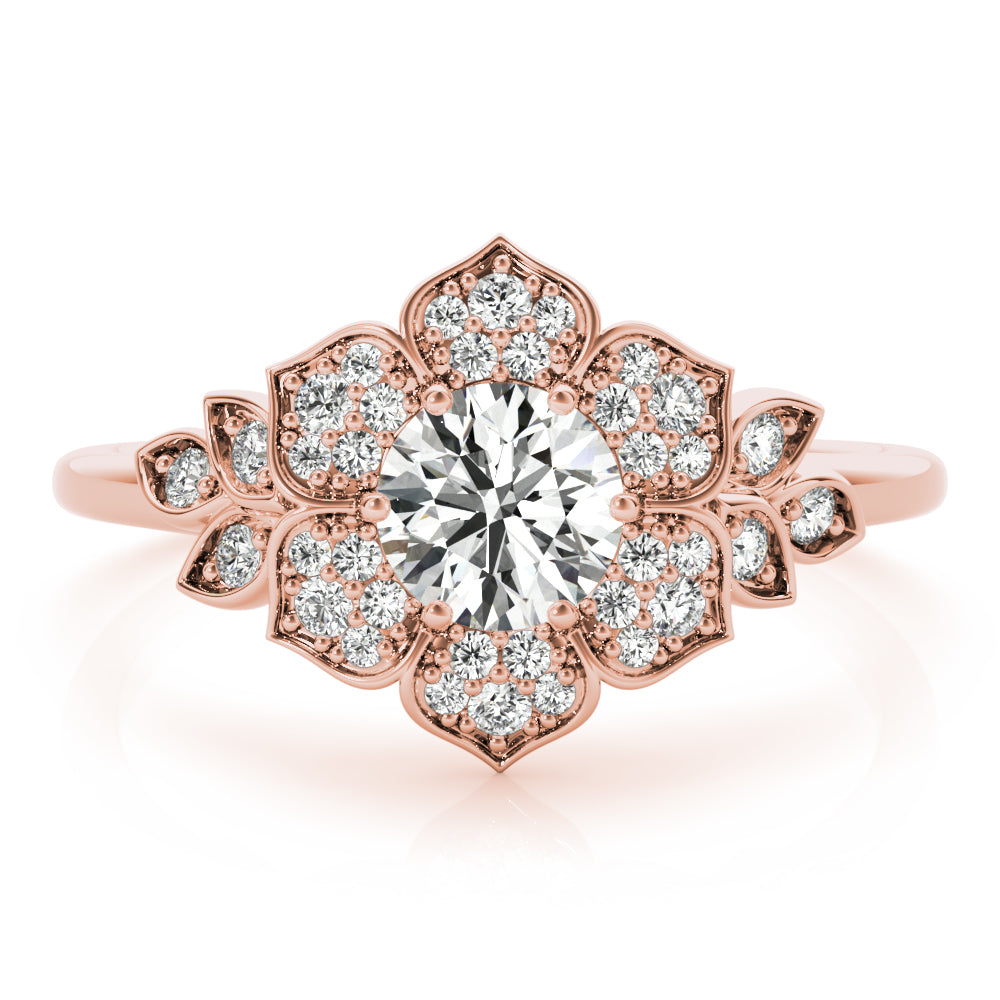 LUMEO Round Halo Diamond Engagement Ring Set in 18k Solid Rose Gold 