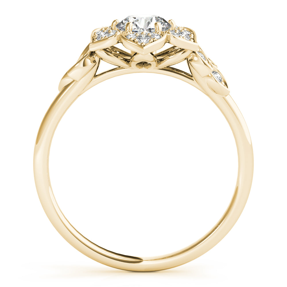 LUMEO Round Halo Diamond Engagement Ring Side View in 18k Solid Yellow Gold 