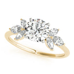 LUMEO Round Three Stone Diamond Engagement Ring Front View in 18k Solid Yellow Gold 