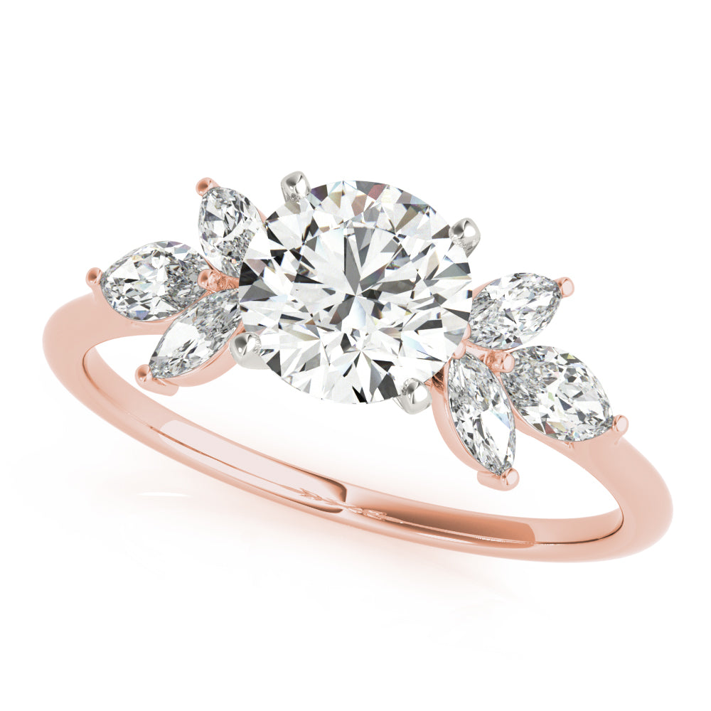 LUMEO Round Three Stone Diamond Engagement Ring Front View in 18k Solid Rose Gold 