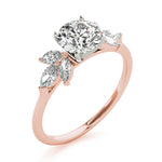 LUMEO Round Three Stone Diamond Engagement Ring Angle View in 18k Solid Rose Gold 