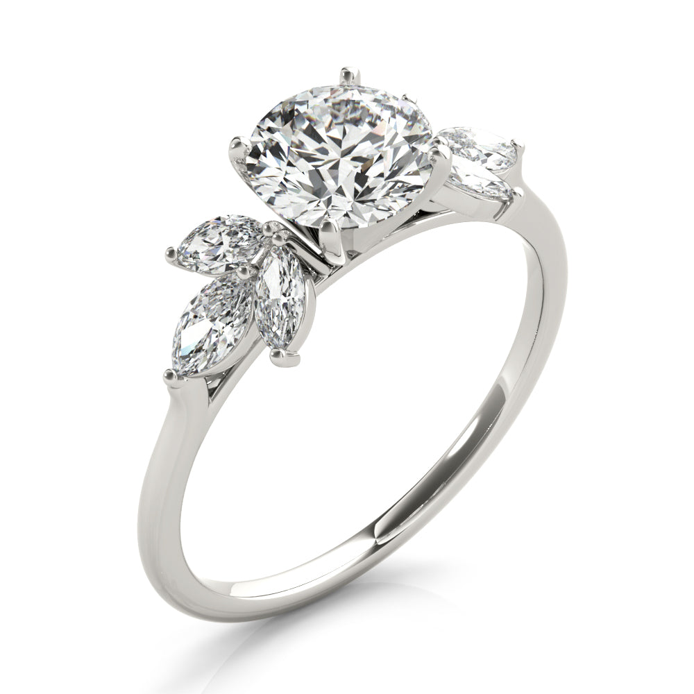 LUMEO Round Three Stone Diamond Engagement Ring Angle View in Platinum 