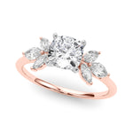 LUMEO Cushion Three Stone Diamond Engagement Ring Front View in 18k Solid Rose Gold 
