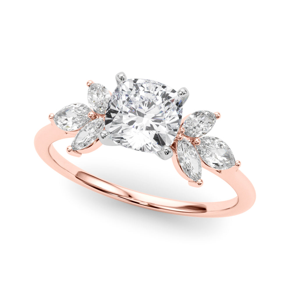 LUMEO Cushion Three Stone Diamond Engagement Ring Front View in 18k Solid Rose Gold 