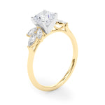 LUMEO Cushion Three Stone Diamond Engagement Ring Angle View in 18k Solid Yellow Gold 