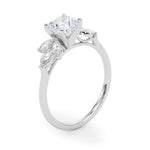 LUMEO Cushion Three Stone Diamond Engagement Ring Angle View in Platinum 