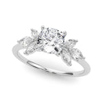 LUMEO Cushion Three Stone Diamond Engagement Ring Front View in Platinum 