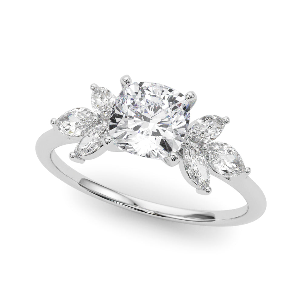 LUMEO Cushion Three Stone Diamond Engagement Ring Front View in Platinum 