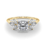 LUMEO Cushion Three Stone Diamond Engagement Ring Set in 18k Solid Yellow Gold 