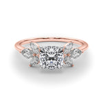LUMEO Cushion Three Stone Diamond Engagement Ring Set in 18k Solid Rose Gold 