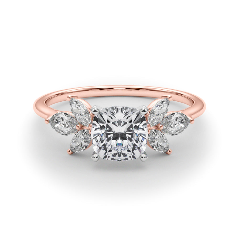 LUMEO Cushion Three Stone Diamond Engagement Ring Set in 18k Solid Rose Gold 