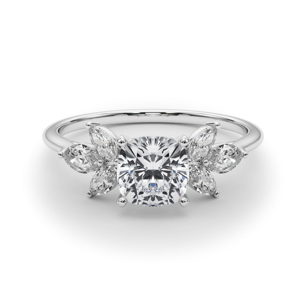 LUMEO Cushion Three Stone Diamond Engagement Ring Set in Platinum 