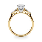 LUMEO Cushion Three Stone Diamond Engagement Ring Side View in 18k Solid Yellow Gold 