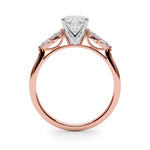 LUMEO Cushion Three Stone Diamond Engagement Ring Side View in 18k Solid Rose Gold 