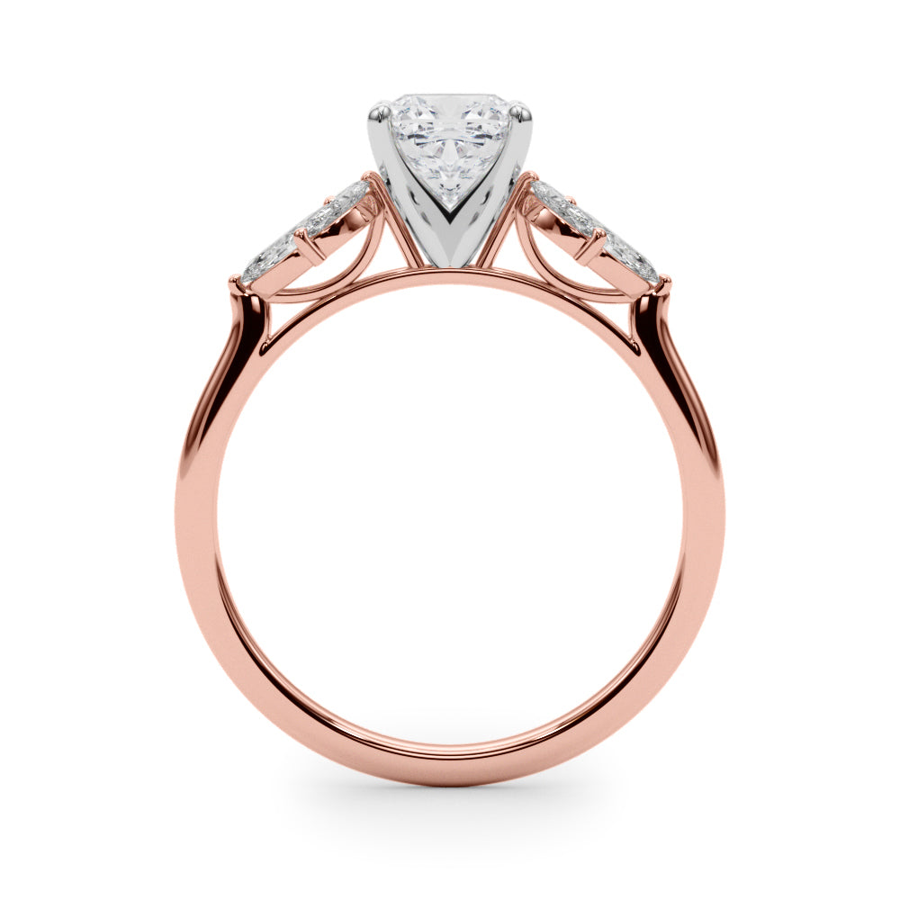 LUMEO Cushion Three Stone Diamond Engagement Ring Side View in 18k Solid Rose Gold 