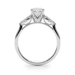 LUMEO Cushion Three Stone Diamond Engagement Ring Side View in Platinum 