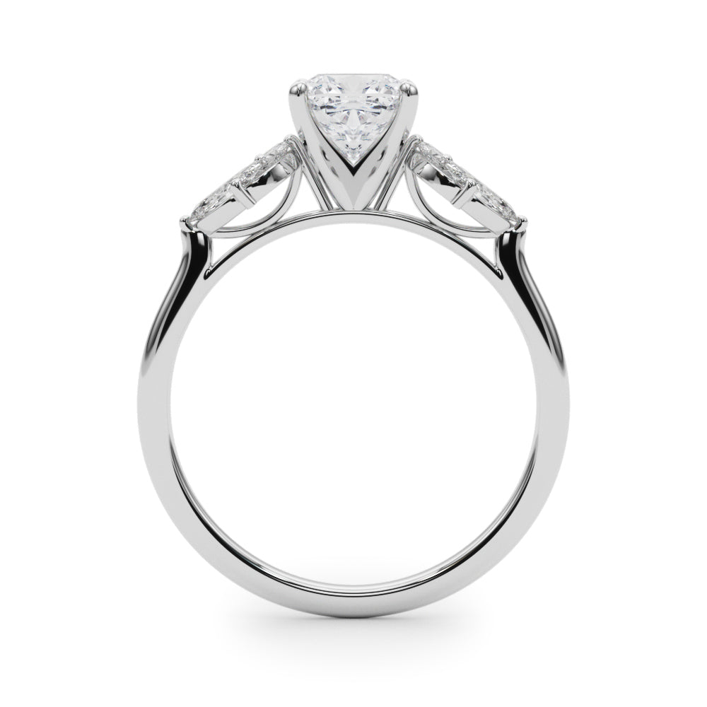 LUMEO Cushion Three Stone Diamond Engagement Ring Side View in Platinum 
